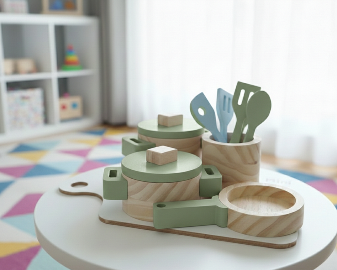 Jogo de Cozinha Infantil em Pinus – Coleção Montessori - Imagem 5